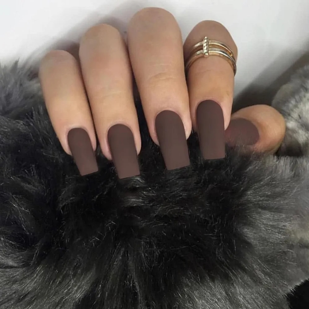 PS Long Square Matte Brown Press On Nails